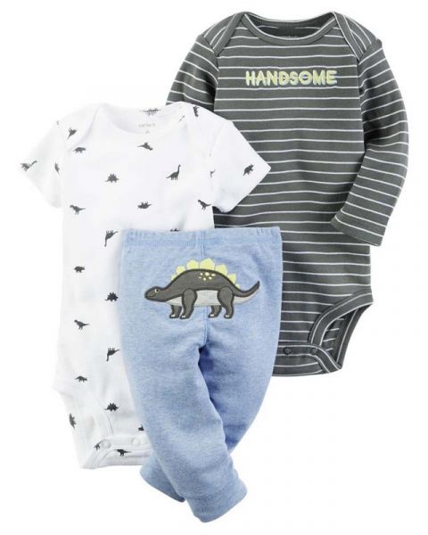 CONJUNTO 3 PEÇAS DINOSSAURO HANDSOME CARTER'S (1 BODY ML + 1 BODY MC + 1 CALÇA)